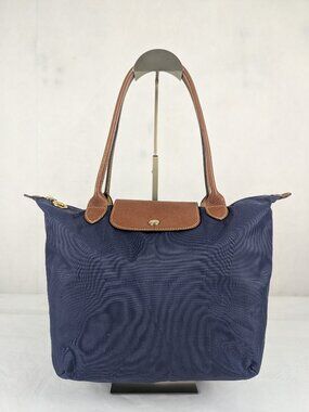 Longchamp Le Pliage Nylon Leather Shoulder Bag Blue | Used | Fast Shipping